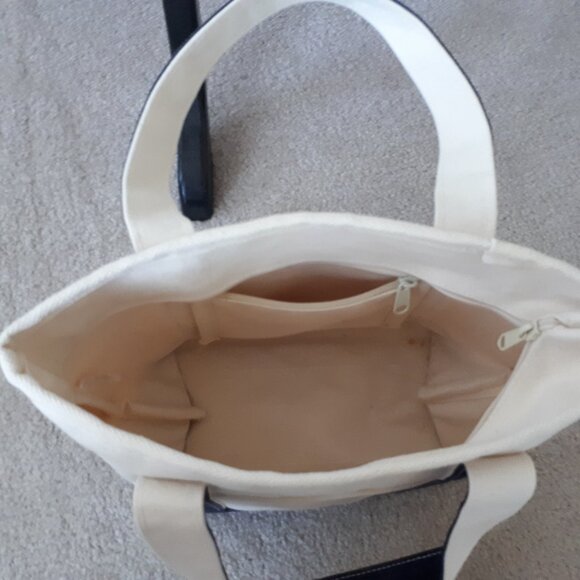 G.H. Bass Canvas Mini Tote Bag Beige Navy 1990s Excellent Condition - Picture 3 of 3